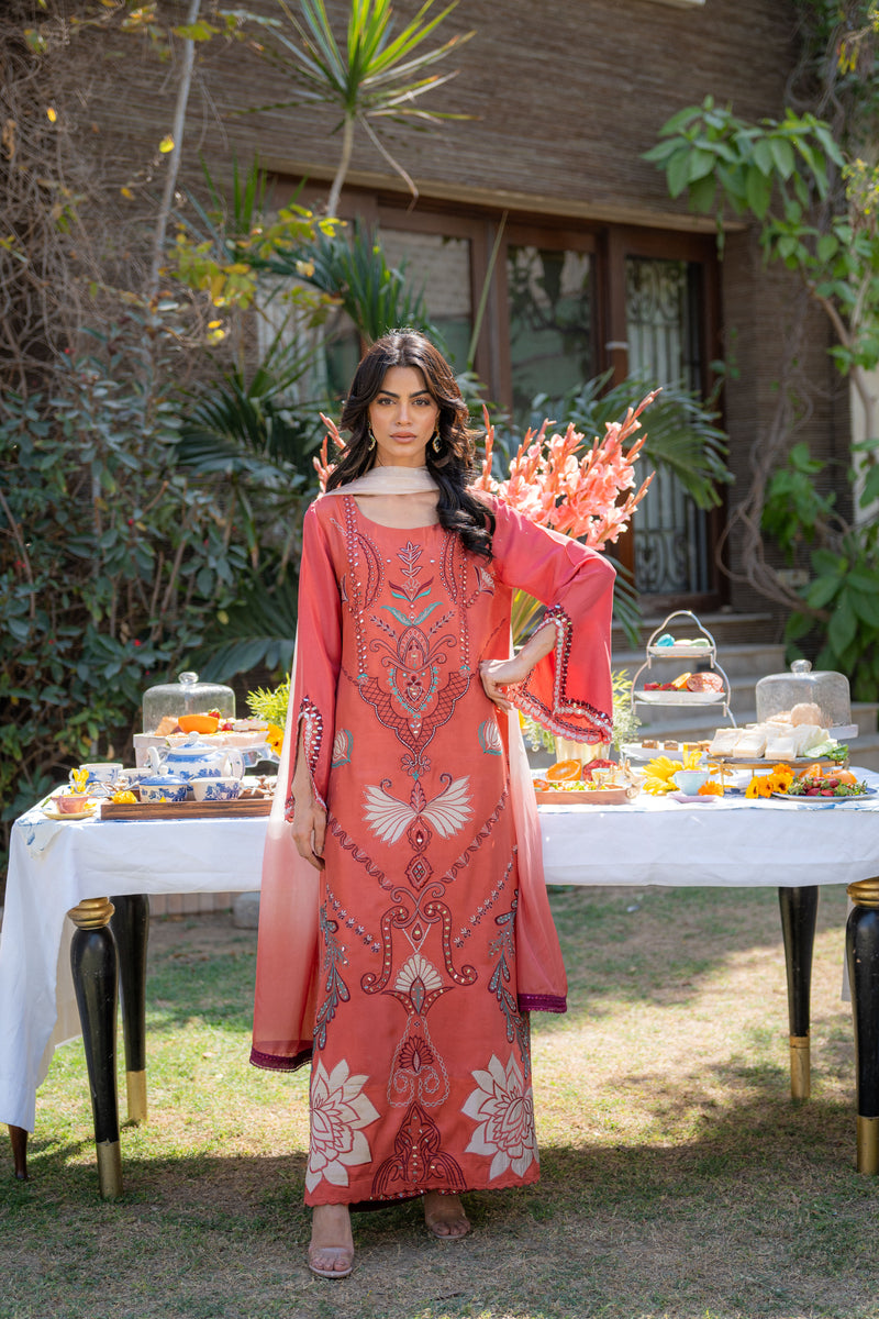 Wahaj M Khan | Pari Collection | Rust Maroon Kaftan Pari Outfit - by Libasekhas UK - Registered Vendor of : Wahaj M Khan - 100% Original Designer Dress