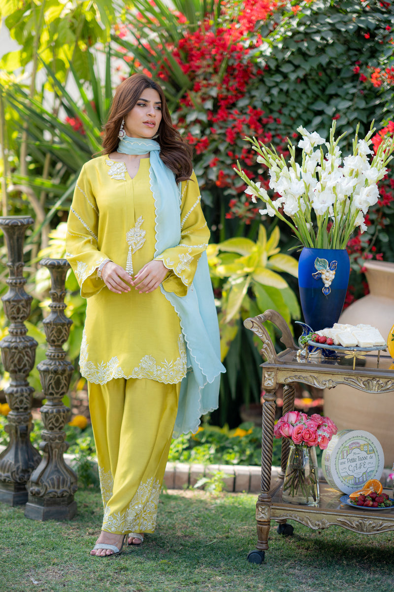 Wahaj M Khan | Pari Collection | Yellow Sheesha Pari Outfit - by Libasekhas UK - Registered Vendor of : Wahaj M Khan - 100% Original Designer Dress