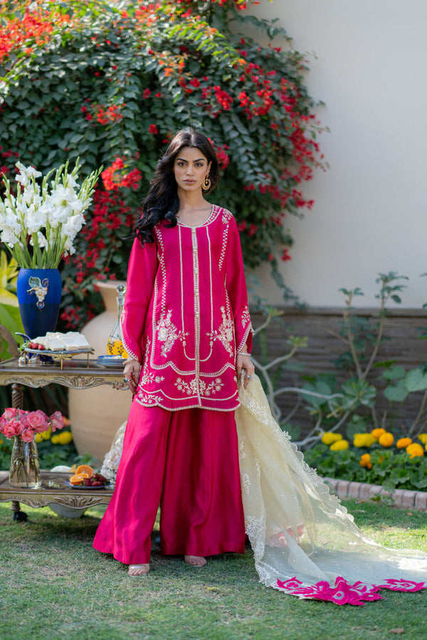Wahaj M Khan | Pari Collection | Hotpink Sheesha Jacket - by Libasekhas UK - Registered Vendor of : Wahaj M Khan - 100% Original Designer Dress