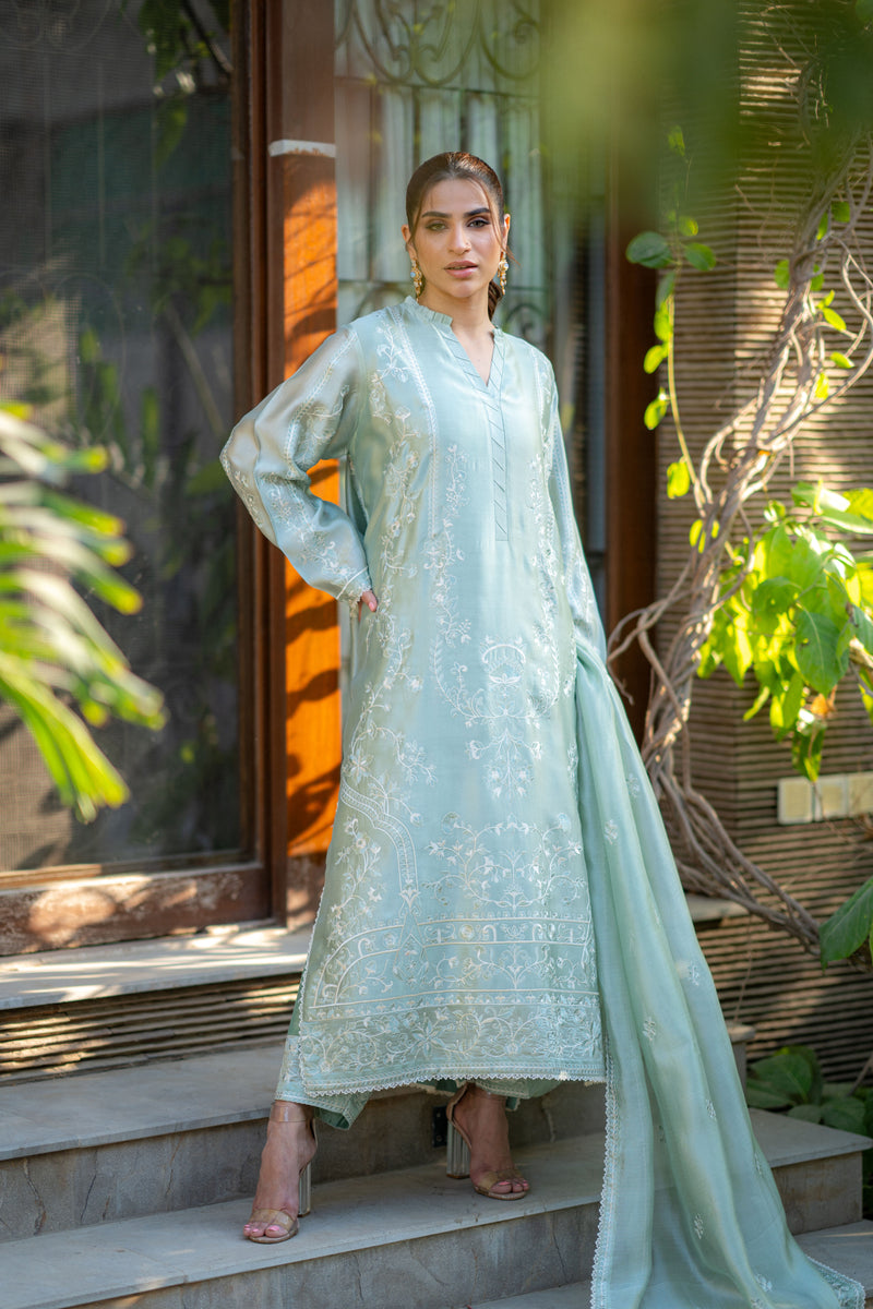 Wahaj M Khan | Pari Collection | Mint Sheesha Pari Set - by Libasekhas UK - Registered Vendor of : Wahaj M Khan - 100% Original Designer Dress