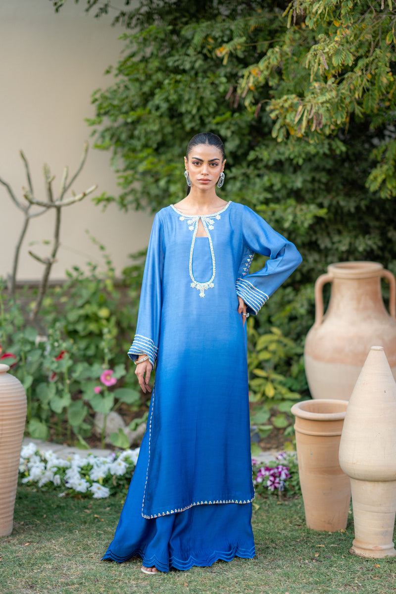 Wahaj M Khan | Pari Collection | Blue Shaded Sheesha Outfit - by Libasekhas UK - Registered Vendor of : Wahaj M Khan - 100% Original Designer Dress