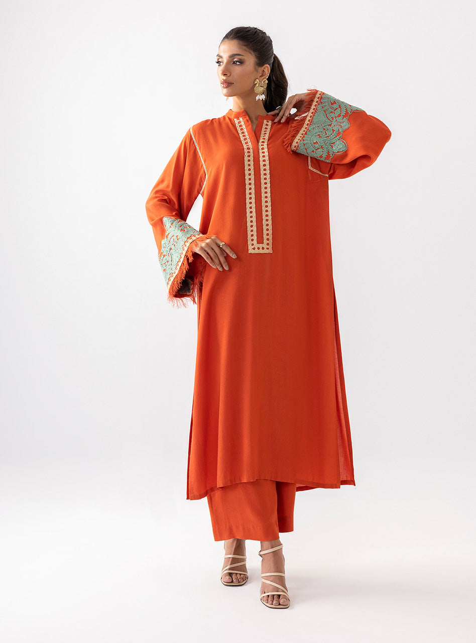 Zainab Chottani | Aara Casual Pret | Pumpkin Opal - by - Libasekhas UK - Registered Vendor of : Zainab Chottani - 100% Original Designer Dresss