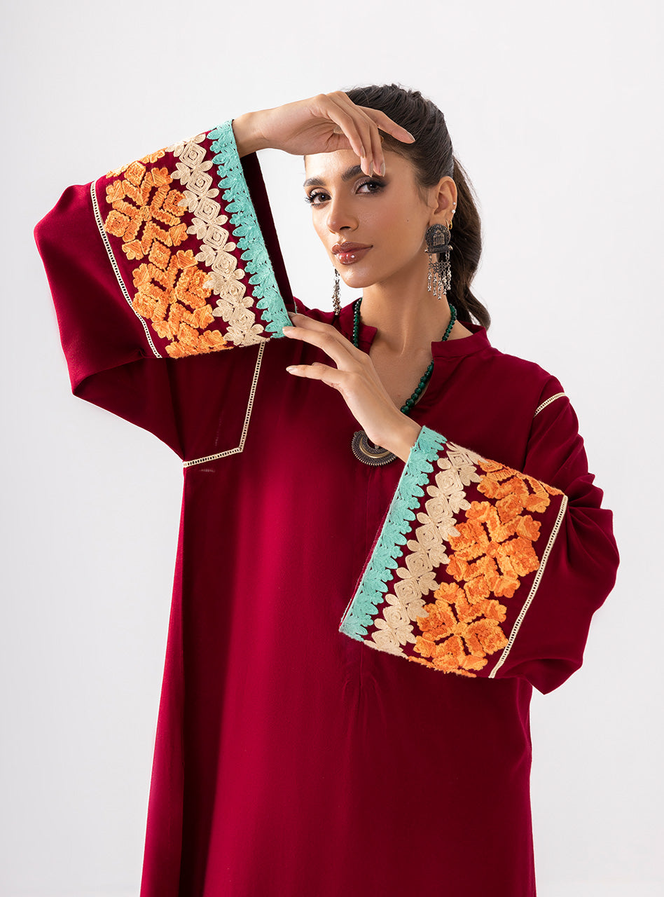 Zainab Chottani | Aara Casual Pret |  Divine Maroon - by - Libasekhas UK - Registered Vendor of : Zainab Chottani - 100% Original Designer Dresss