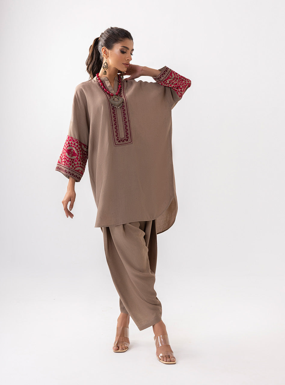 Zainab Chottani | Aara Casual Pret |  Sandy Beige - by - Libasekhas UK - Registered Vendor of : Zainab Chottani - 100% Original Designer Dresss