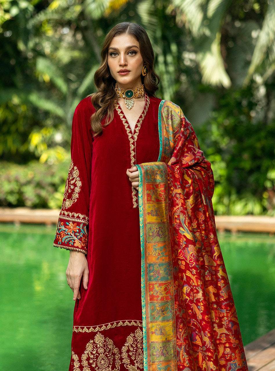 Zainab Chottani | Makhmal Luxe Pret | Ghermez - by - Libasekhas UK - Registered Vendor of : Zainab Chottani - 100% Original Designer Dresss