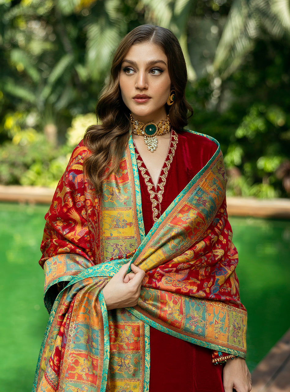 Zainab Chottani | Makhmal Luxe Pret | Ghermez - by - Libasekhas UK - Registered Vendor of : Zainab Chottani - 100% Original Designer Dresss