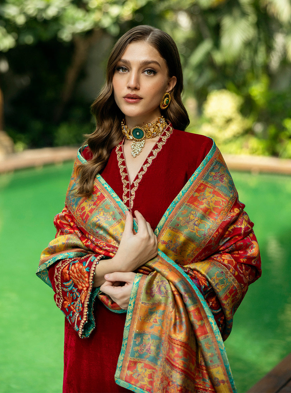 Zainab Chottani | Makhmal Luxe Pret | Ghermez - by - Libasekhas UK - Registered Vendor of : Zainab Chottani - 100% Original Designer Dresss