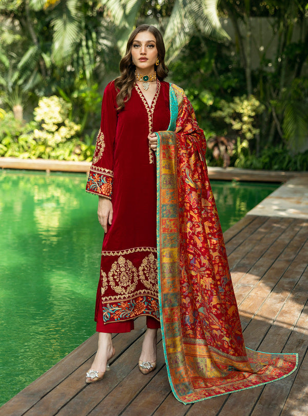 Zainab Chottani | Makhmal Luxe Pret | Ghermez - by - Libasekhas UK - Registered Vendor of : Zainab Chottani - 100% Original Designer Dresss