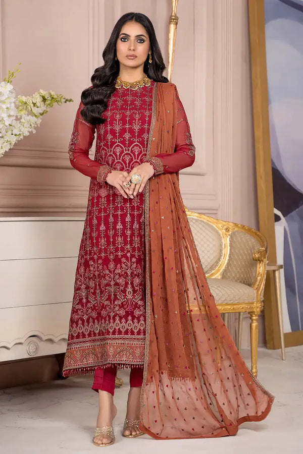 Zarif | Afreen Formals | ZA 08 GARNET - by - Libasekhas UK - Registered Vendor of : Zarif - 100% Original Designer Dresss