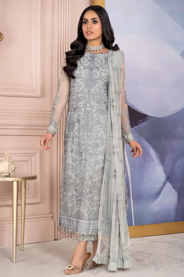 Zarif | Afreen Formals | ZA 02 STEEL GREY - by - Libasekhas UK - Registered Vendor of : Zarif - 100% Original Designer Dresss