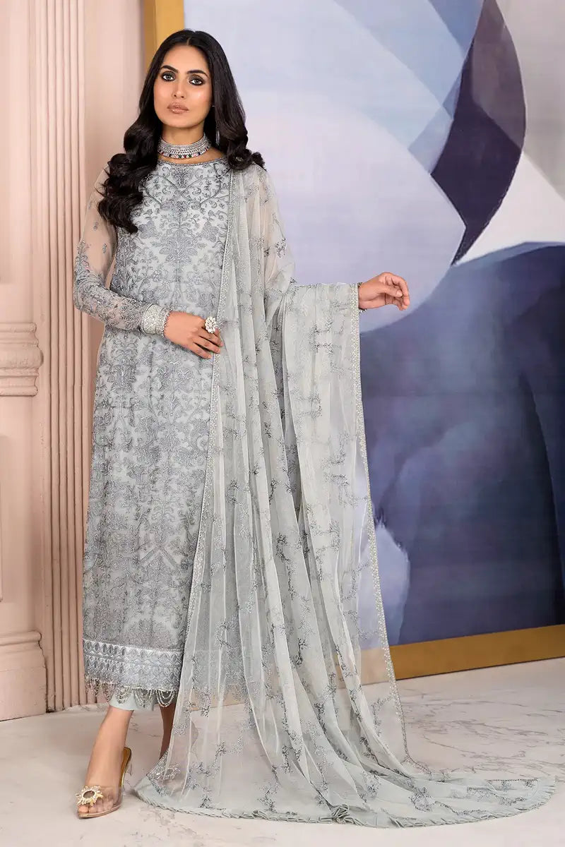 Zarif | Afreen Formals | ZA 02 STEEL GREY - by - Libasekhas UK - Registered Vendor of : Zarif - 100% Original Designer Dresss