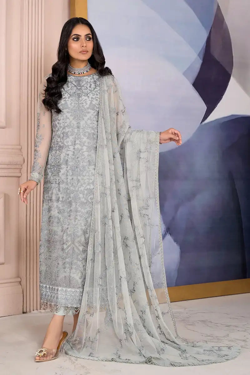 Zarif | Afreen Formals | ZA 02 STEEL GREY - by - Libasekhas UK - Registered Vendor of : Zarif - 100% Original Designer Dresss