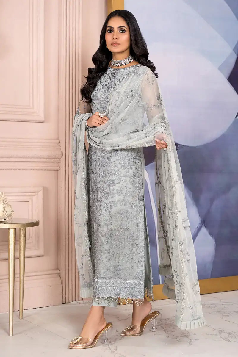Zarif | Afreen Formals | ZA 02 STEEL GREY - by - Libasekhas UK - Registered Vendor of : Zarif - 100% Original Designer Dresss