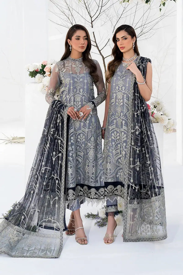 Zarif | LA CELESTE LUXURY Formals | ZLC 05 ASH GREY - by - Libasekhas UK - Registered Vendor of : Zarif - 100% Original Designer Dresss