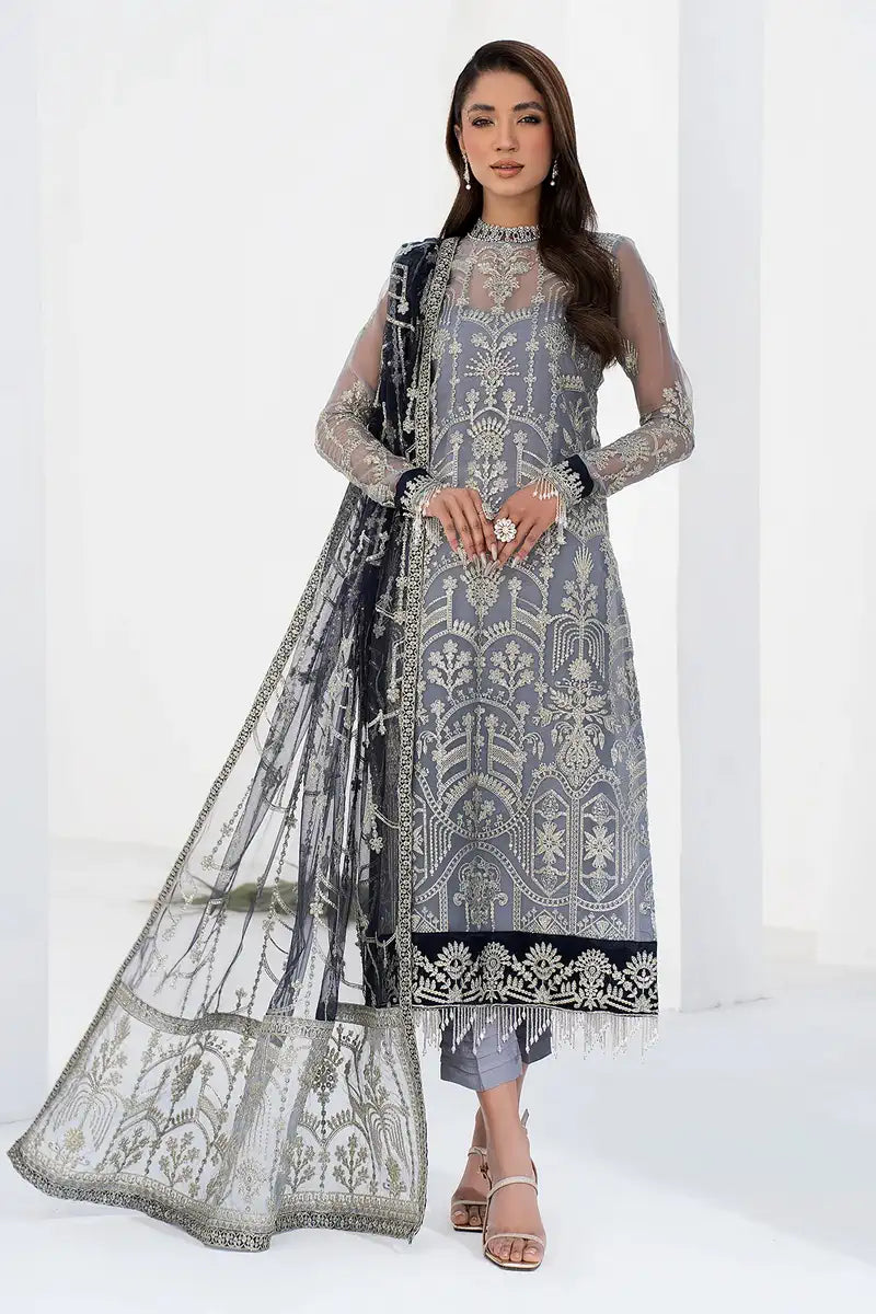 Zarif | LA CELESTE LUXURY Formals | ZLC 05 ASH GREY - by - Libasekhas UK - Registered Vendor of : Zarif - 100% Original Designer Dresss