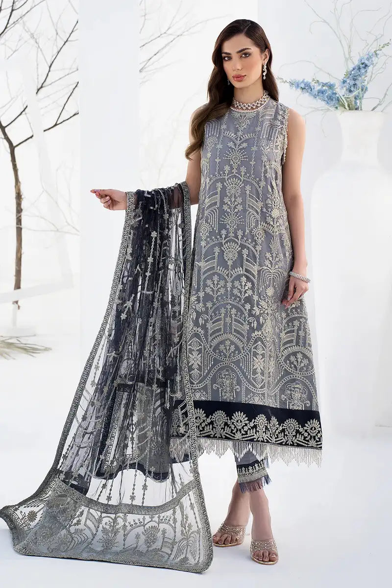 Zarif | LA CELESTE LUXURY Formals | ZLC 05 ASH GREY - by - Libasekhas UK - Registered Vendor of : Zarif - 100% Original Designer Dresss