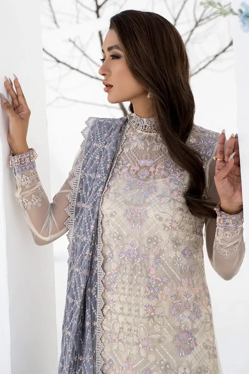 Zarif | LA CELESTE LUXURY Formals | ZLC 02 PEARL WHITE - by - Libasekhas UK - Registered Vendor of : Zarif - 100% Original Designer Dresss