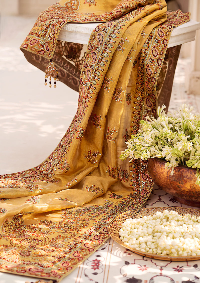 Aik Atelier | Wedding Festive 24 | INDIAN GOLD TISSUE SHAWL - by - Libasekhas UK - Registered Vendor of : Aik Atelier - 100% Original Designer Dresss