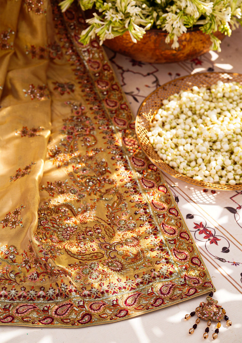 Aik Atelier | Wedding Festive 24 | INDIAN GOLD TISSUE SHAWL - by - Libasekhas UK - Registered Vendor of : Aik Atelier - 100% Original Designer Dresss
