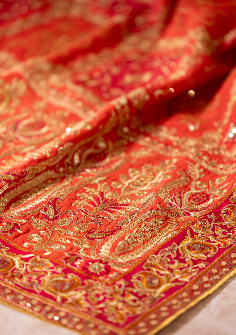 Aik Atelier | Wedding Festive 26 | CORAL MEDIUM SILK SHAWL - by Libasekhas UK - Registered Vendor of : Aik Atelier - 100% Original Designer Dress
