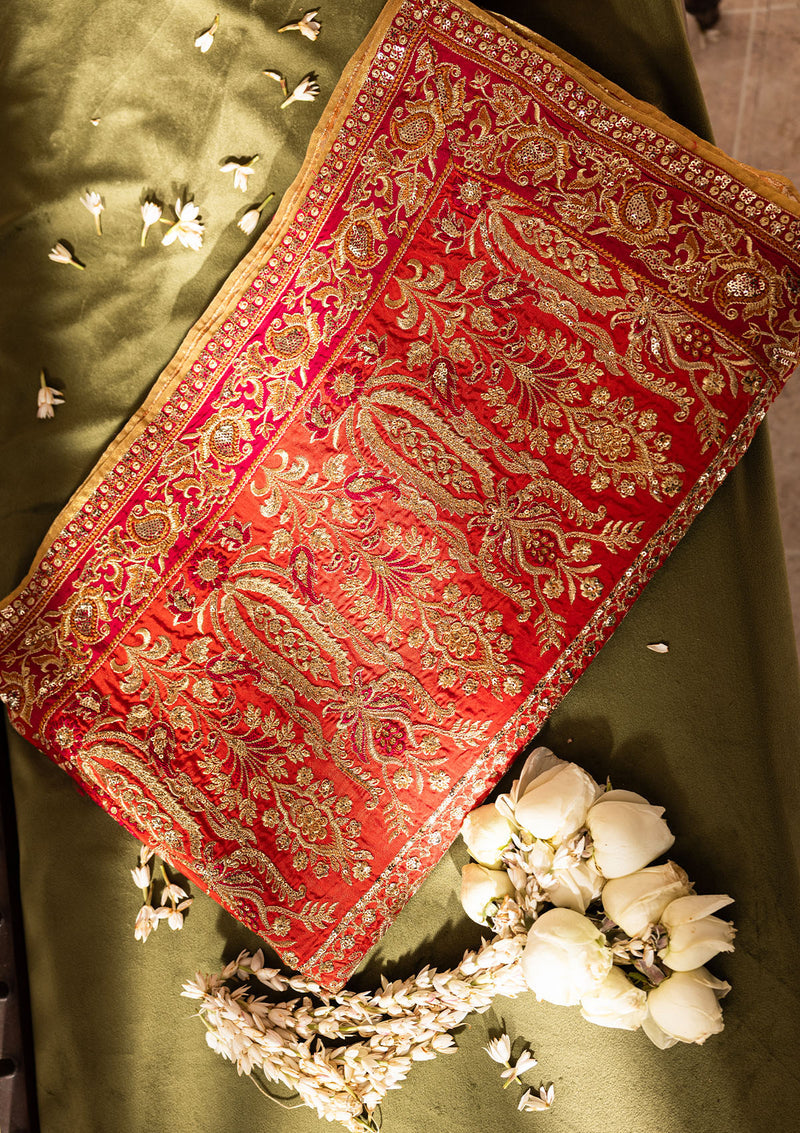 Aik Atelier | Wedding Festive 26 | CORAL MEDIUM SILK SHAWL - by Libasekhas UK - Registered Vendor of : Aik Atelier - 100% Original Designer Dress