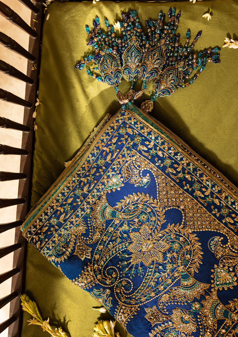 Aik Atelier | Wedding Festive 26 | ROYAL BLUE MEDIUM SILK SHAWL - by Libasekhas UK - Registered Vendor of : Aik Atelier - 100% Original Designer Dress