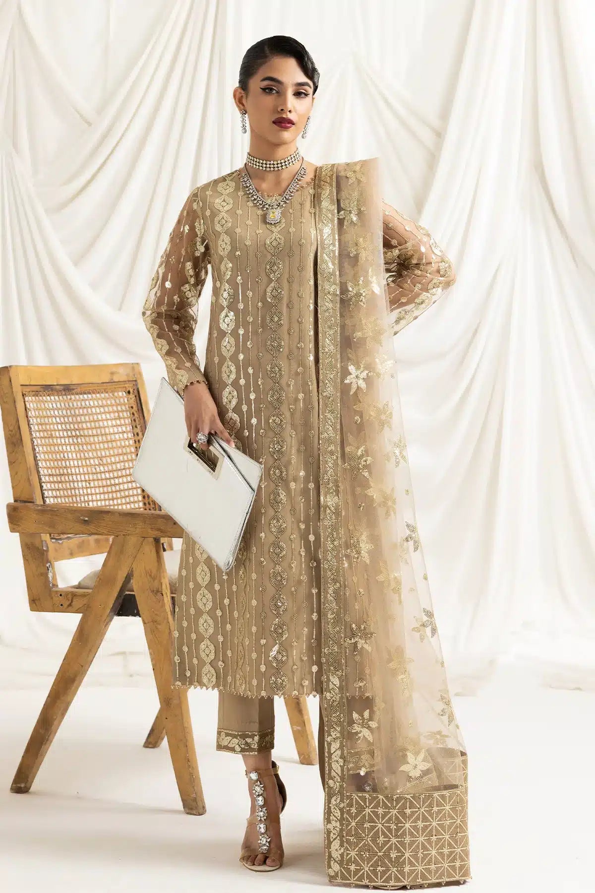 Alizeh | Dua Formals 23 | DUA-V02D01B- AIREEN(IVORY BEIGE) - by - Libasekhas UK - Registered Vendor of : Alizeh - 100% Original Designer Dresss