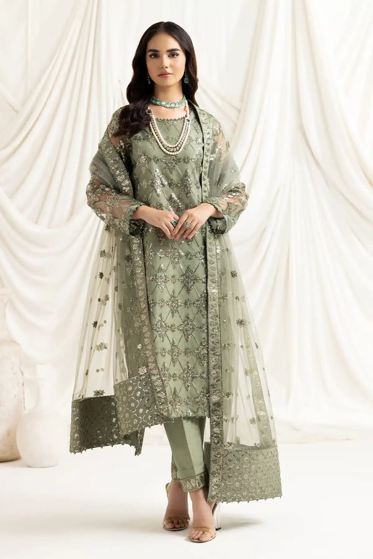 Alizeh | Dua Formals 23 | DUA-V02D02B-ALARA(PISTACHIO) - by - Libasekhas UK - Registered Vendor of : Alizeh - 100% Original Designer Dresss
