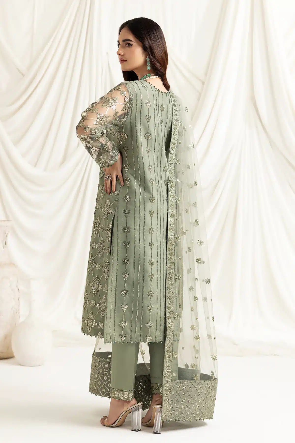 Alizeh | Dua Formals 23 | DUA-V02D02B-ALARA(PISTACHIO) - by - Libasekhas UK - Registered Vendor of : Alizeh - 100% Original Designer Dresss