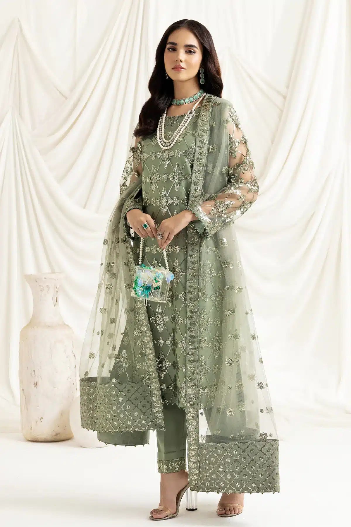 Alizeh | Dua Formals 23 | DUA-V02D02B-ALARA(PISTACHIO) - by - Libasekhas UK - Registered Vendor of : Alizeh - 100% Original Designer Dresss
