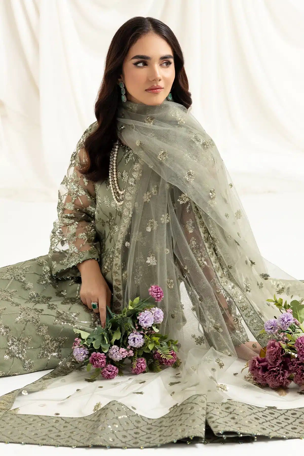 Alizeh | Dua Formals 23 | DUA-V02D02B-ALARA(PISTACHIO) - by - Libasekhas UK - Registered Vendor of : Alizeh - 100% Original Designer Dresss