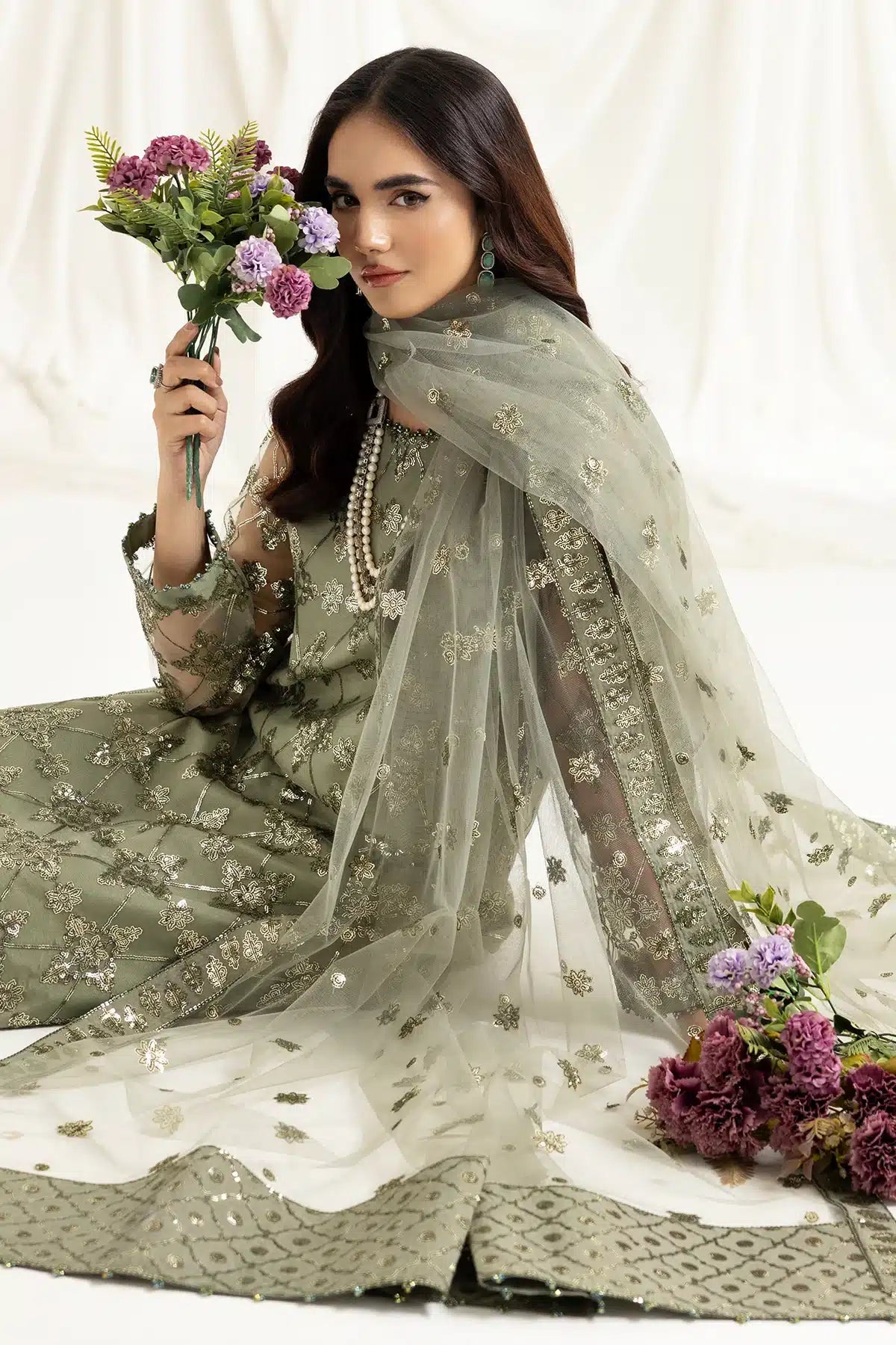 Alizeh | Dua Formals 23 | DUA-V02D02B-ALARA(PISTACHIO) - by - Libasekhas UK - Registered Vendor of : Alizeh - 100% Original Designer Dresss