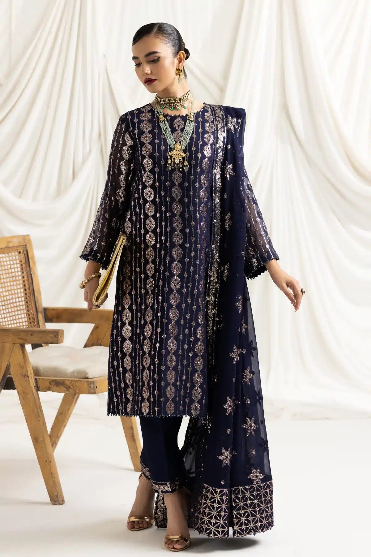 Alizeh | Dua Formals 23 | DUA-V02D01A- AIREEN(NAVY BLUE) - by - Libasekhas UK - Registered Vendor of : Alizeh - 100% Original Designer Dresss