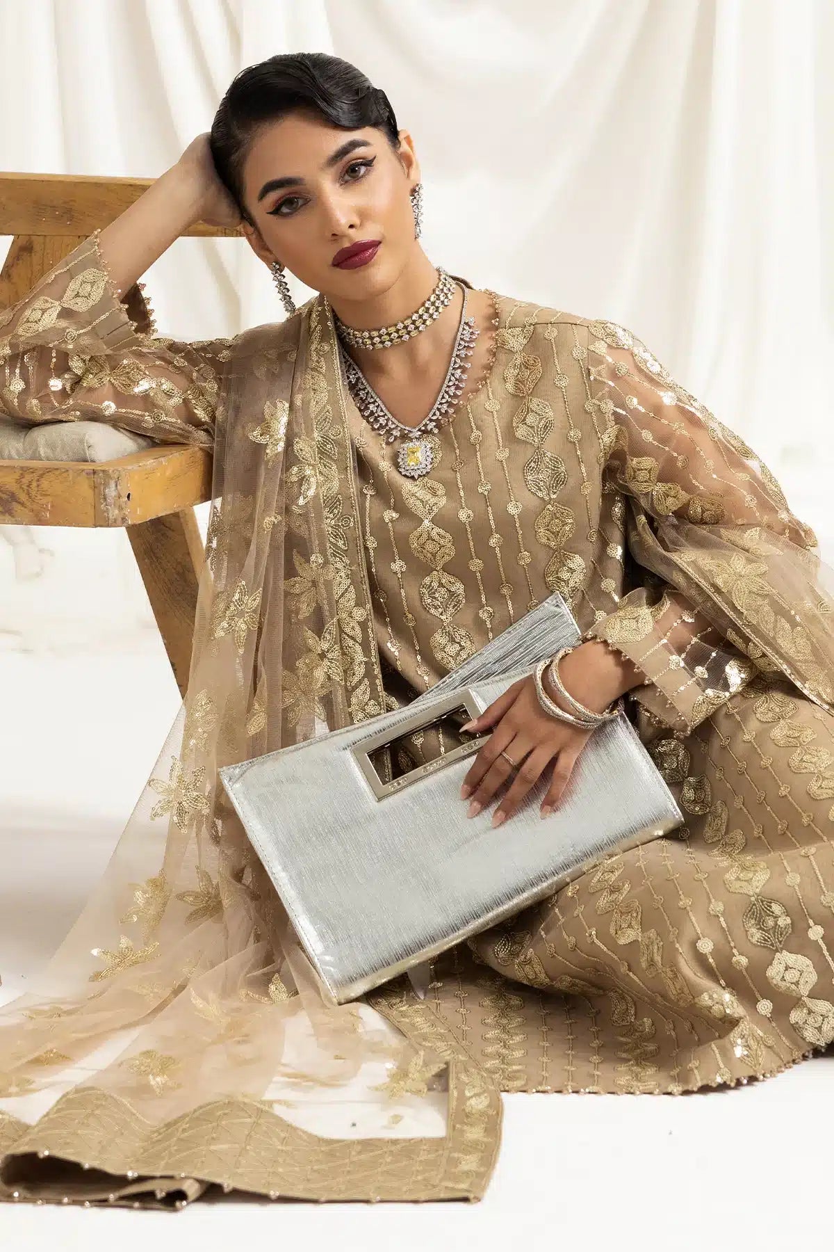 Alizeh | Dua Formals 23 | DUA-V02D01B- AIREEN(IVORY BEIGE) - by - Libasekhas UK - Registered Vendor of : Alizeh - 100% Original Designer Dresss