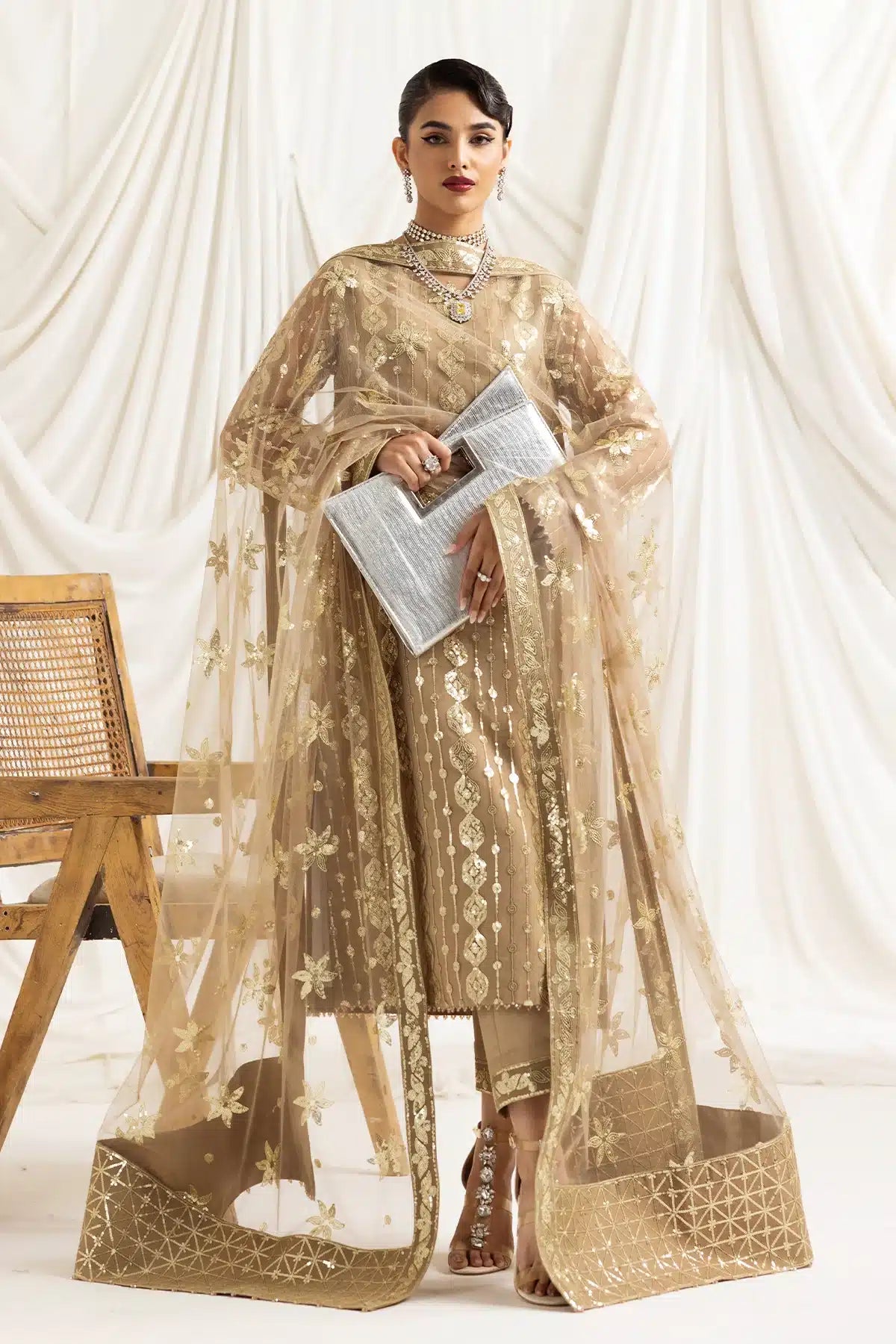 Alizeh | Dua Formals 23 | DUA-V02D01B- AIREEN(IVORY BEIGE) - by - Libasekhas UK - Registered Vendor of : Alizeh - 100% Original Designer Dresss