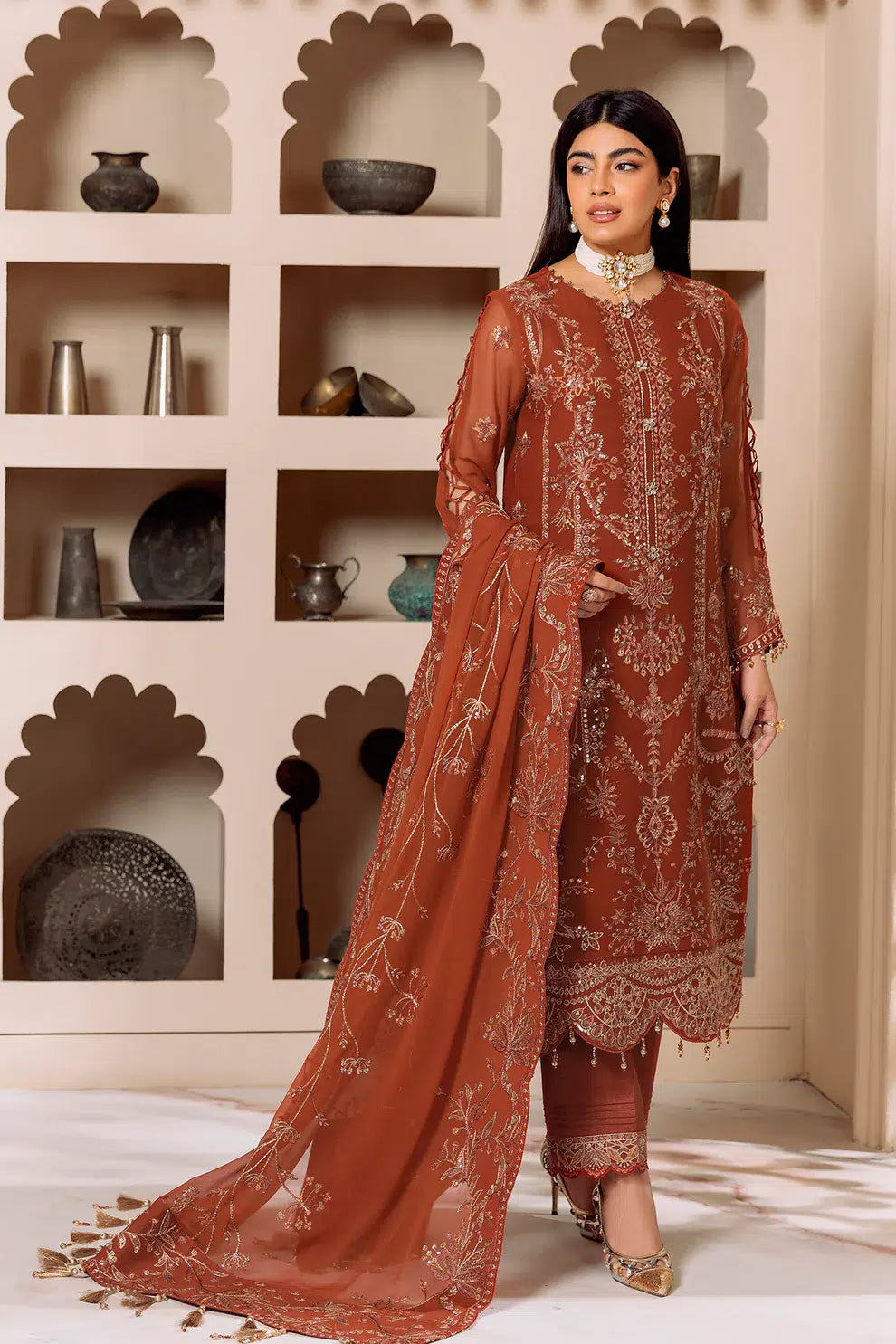 Alizeh | Dua Formals 23 | DUA-V01D02A- LYRA ( RUST ) - by - Libasekhas UK - Registered Vendor of : Alizeh - 100% Original Designer Dresss