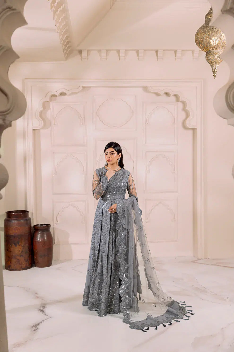 Alizeh | Dua Formals 23 | DUA-V01D01B- KHIRAD ( GREY ) - by - Libasekhas UK - Registered Vendor of : Alizeh - 100% Original Designer Dresss