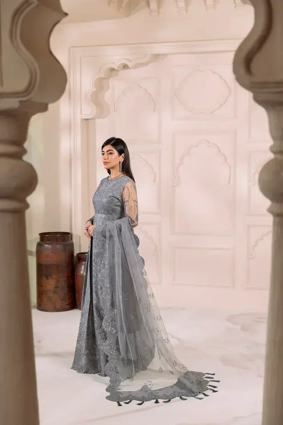 Alizeh | Dua Formals 23 | DUA-V01D01B- KHIRAD ( GREY ) - by - Libasekhas UK - Registered Vendor of : Alizeh - 100% Original Designer Dresss
