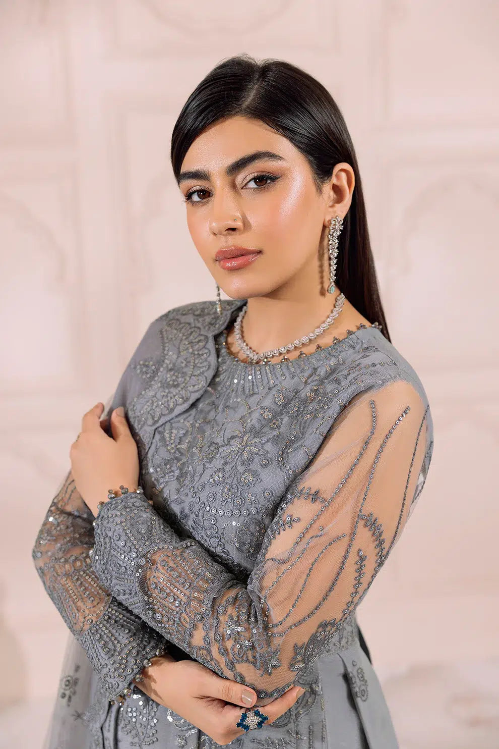 Alizeh | Dua Formals 23 | DUA-V01D01B- KHIRAD ( GREY ) - by - Libasekhas UK - Registered Vendor of : Alizeh - 100% Original Designer Dresss