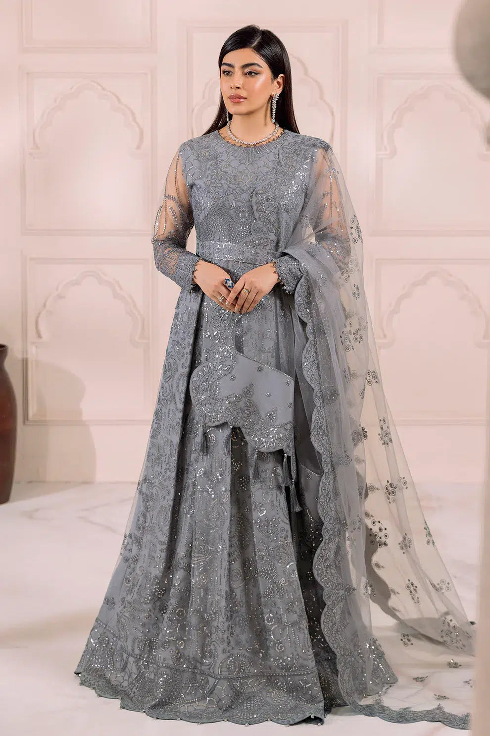 Alizeh | Dua Formals 23 | DUA-V01D01B- KHIRAD ( GREY ) - by - Libasekhas UK - Registered Vendor of : Alizeh - 100% Original Designer Dresss