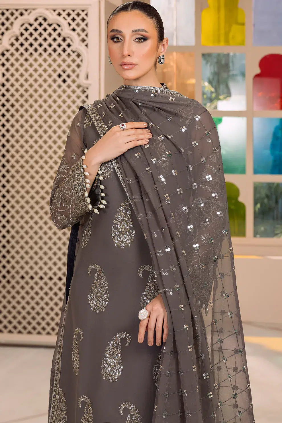 Alizeh | Dua Formals 23 | DUA-V01D06B- AMAYA ( GREY ) - by - Libasekhas UK - Registered Vendor of : Alizeh - 100% Original Designer Dresss
