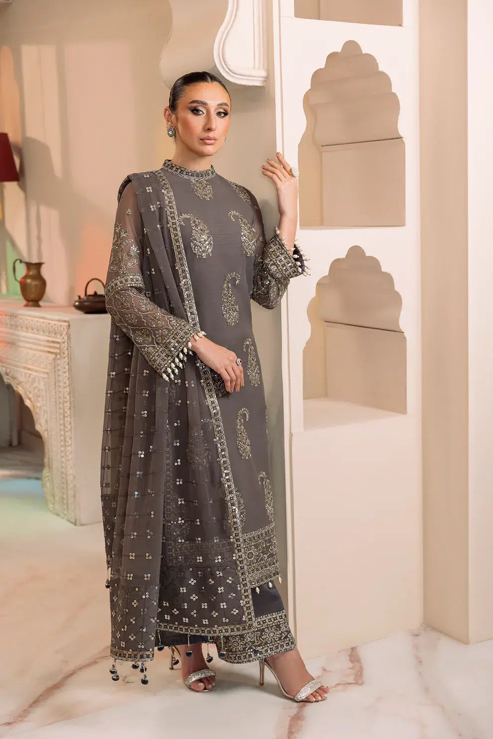 Alizeh | Dua Formals 23 | DUA-V01D06B- AMAYA ( GREY ) - by - Libasekhas UK - Registered Vendor of : Alizeh - 100% Original Designer Dresss