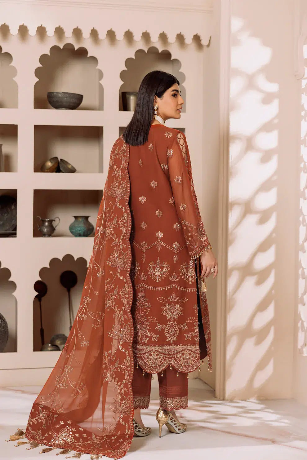 Alizeh | Dua Formals 23 | DUA-V01D02A- LYRA ( RUST ) - by - Libasekhas UK - Registered Vendor of : Alizeh - 100% Original Designer Dresss