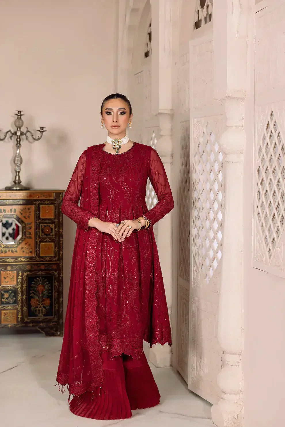 Alizeh | Dua Formals 23 | DUA-V01D03B- SYLVI ( RED ) - by - Libasekhas UK - Registered Vendor of : Alizeh - 100% Original Designer Dresss