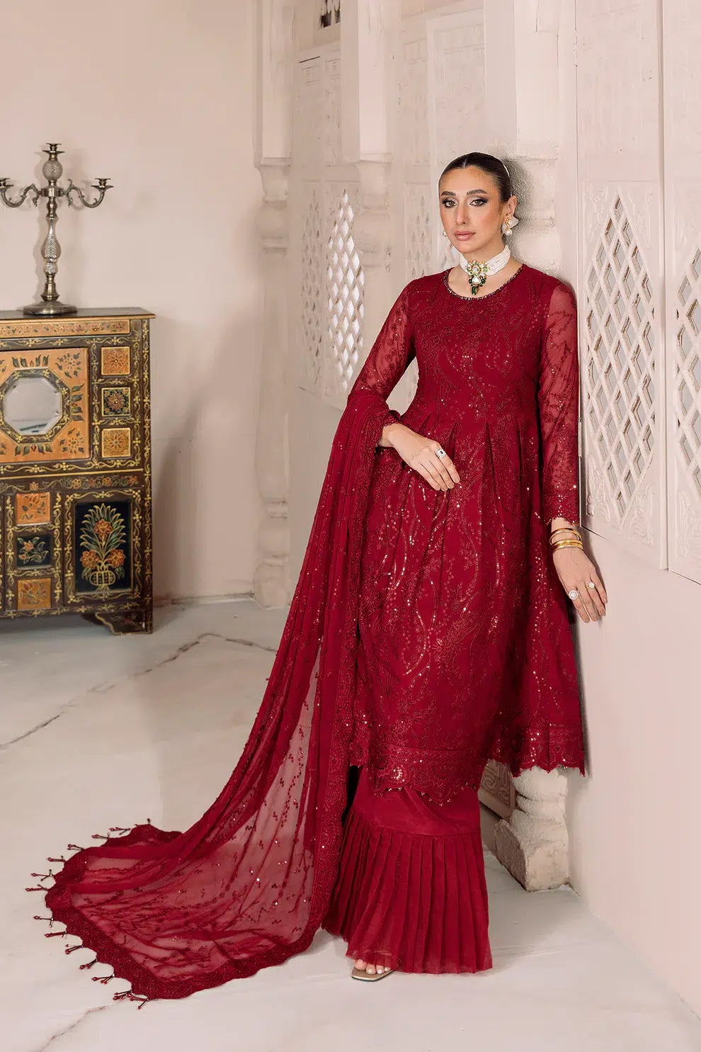 Alizeh | Dua Formals 23 | DUA-V01D03B- SYLVI ( RED ) - by - Libasekhas UK - Registered Vendor of : Alizeh - 100% Original Designer Dresss