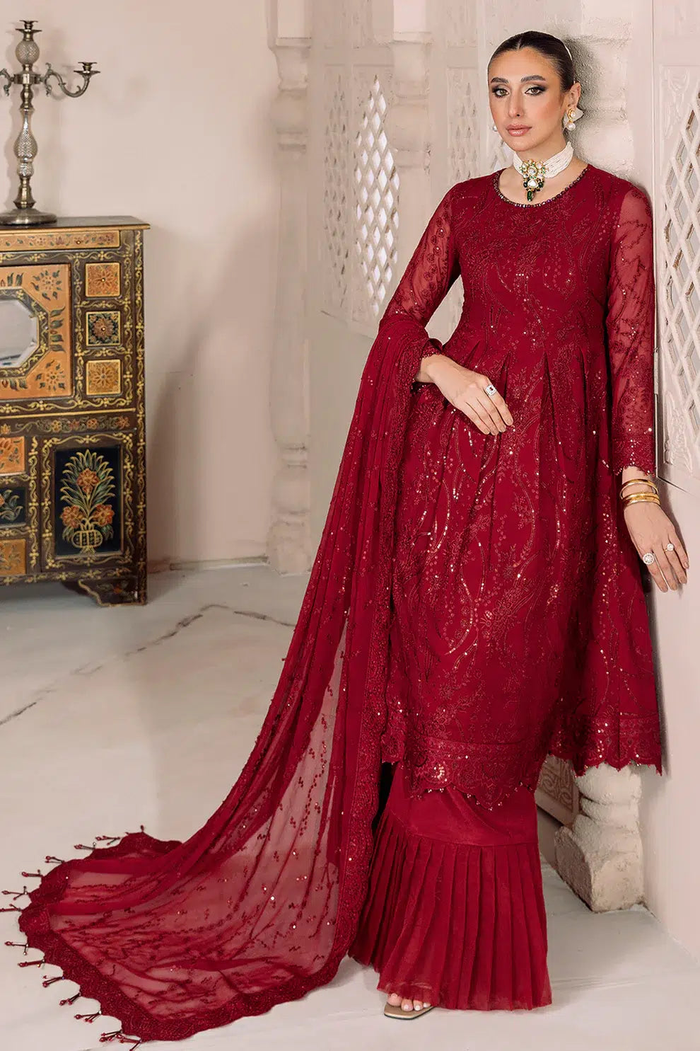 Alizeh | Dua Formals 23 | DUA-V01D03B- SYLVI ( RED ) - by - Libasekhas UK - Registered Vendor of : Alizeh - 100% Original Designer Dresss