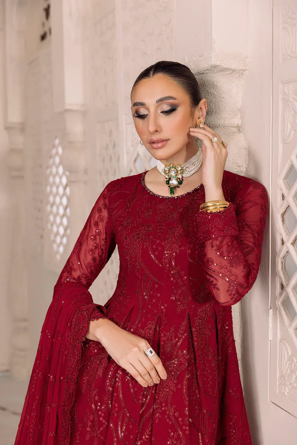 Alizeh | Dua Formals 23 | DUA-V01D03B- SYLVI ( RED ) - by - Libasekhas UK - Registered Vendor of : Alizeh - 100% Original Designer Dresss