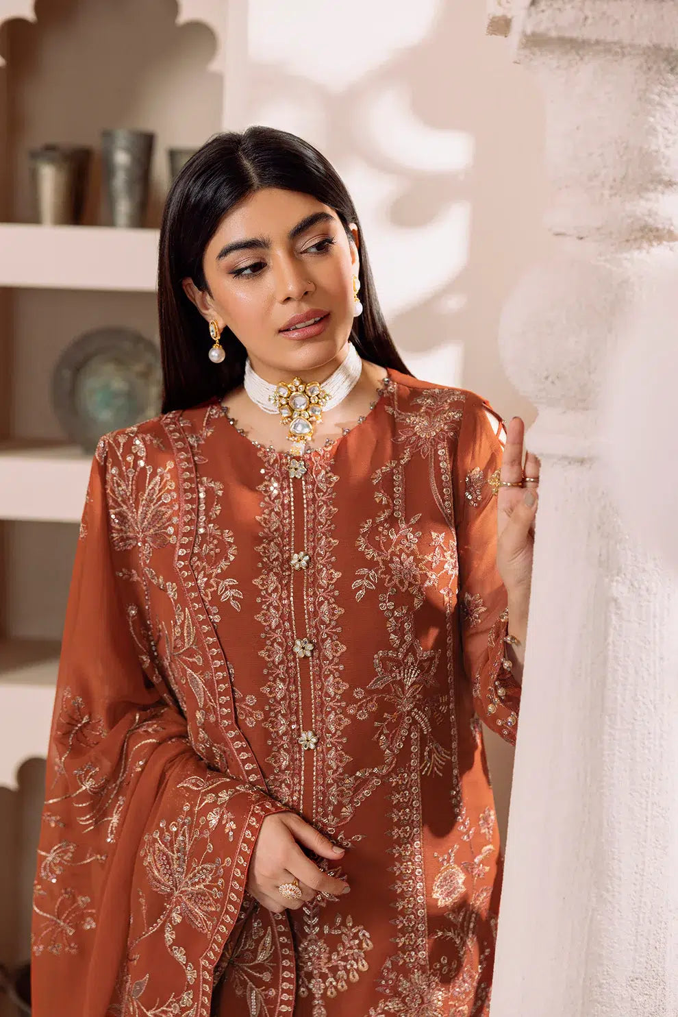 Alizeh | Dua Formals 23 | DUA-V01D02A- LYRA ( RUST ) - by - Libasekhas UK - Registered Vendor of : Alizeh - 100% Original Designer Dresss
