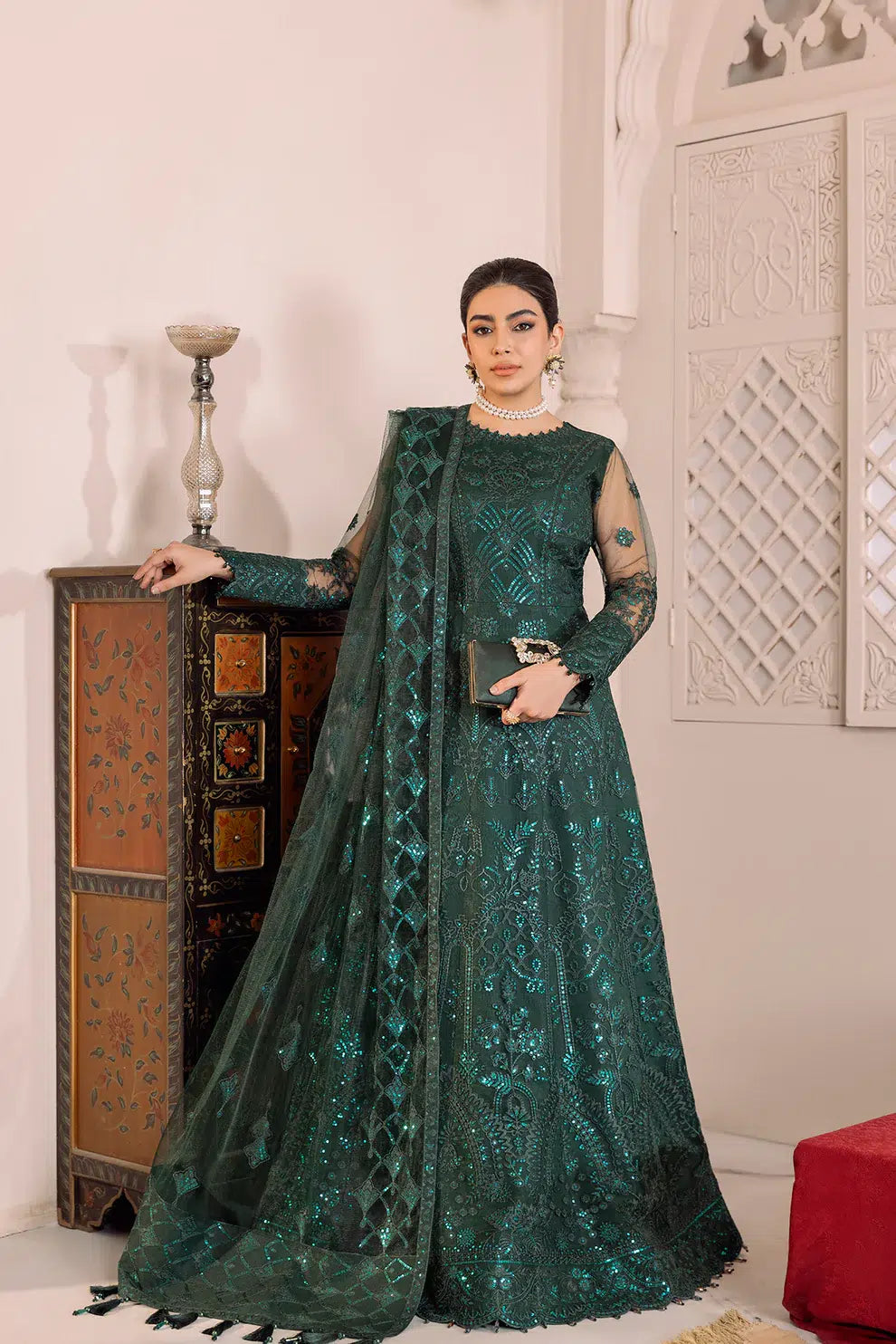 Alizeh | Dua Formals 23 | DUA-V01D05A- RYAN ( GREEN ) - by - Libasekhas UK - Registered Vendor of : Alizeh - 100% Original Designer Dresss