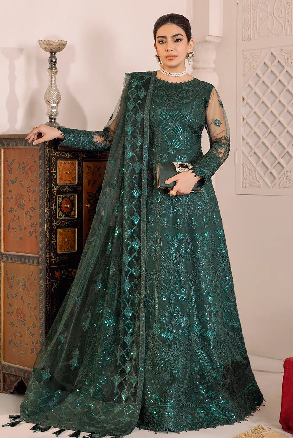Alizeh | Dua Formals 23 | DUA-V01D05A- RYAN ( GREEN ) - by - Libasekhas UK - Registered Vendor of : Alizeh - 100% Original Designer Dresss
